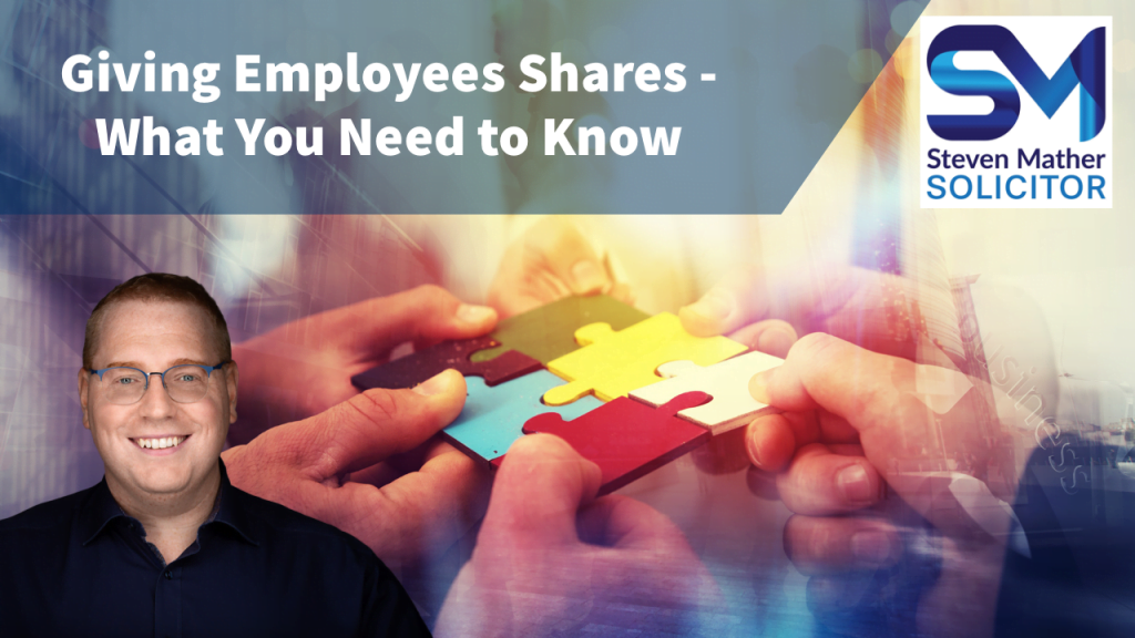 Giving employee shares - images shows employees holding a piece of jigsaw