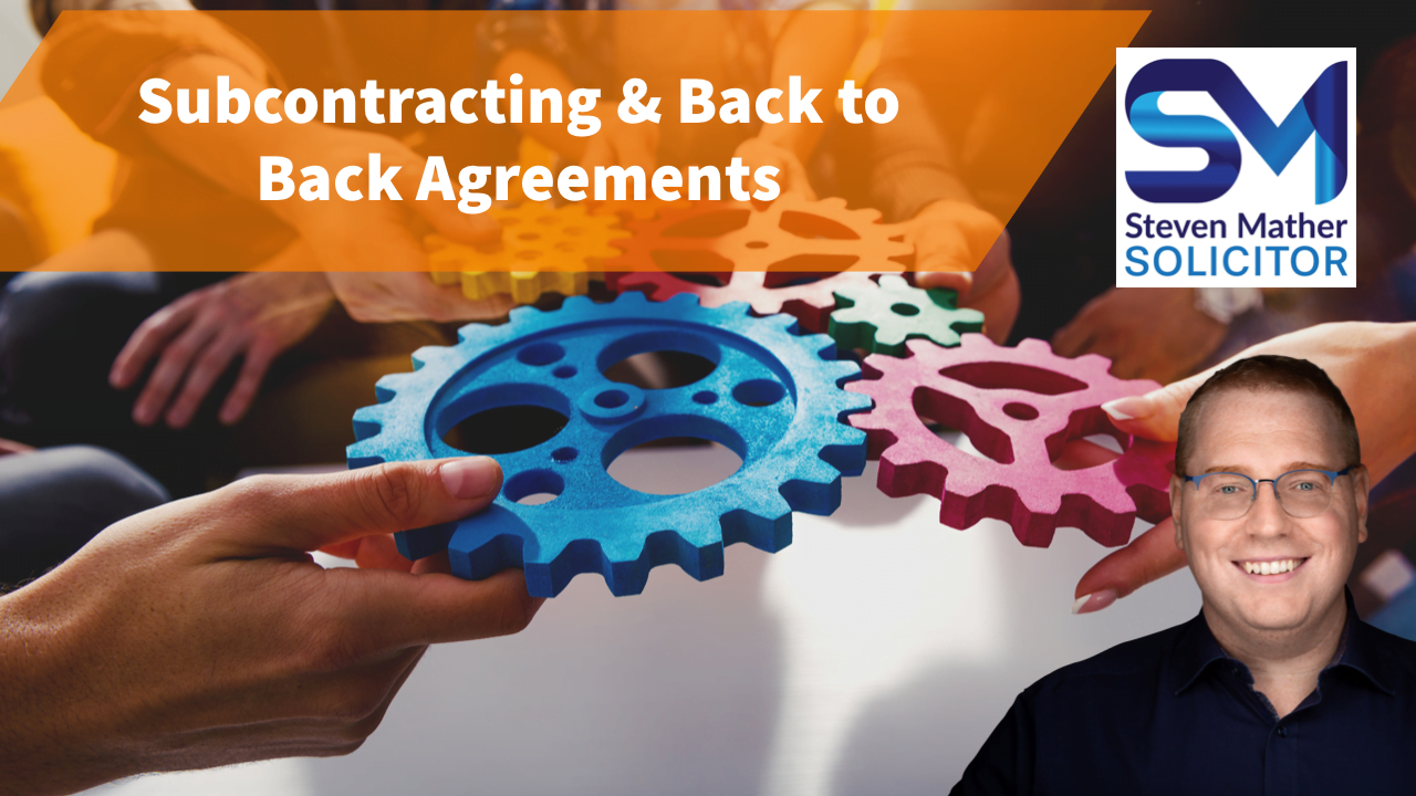 Subcontracting back to back photo shows cogs and image of Steven mather solicitor