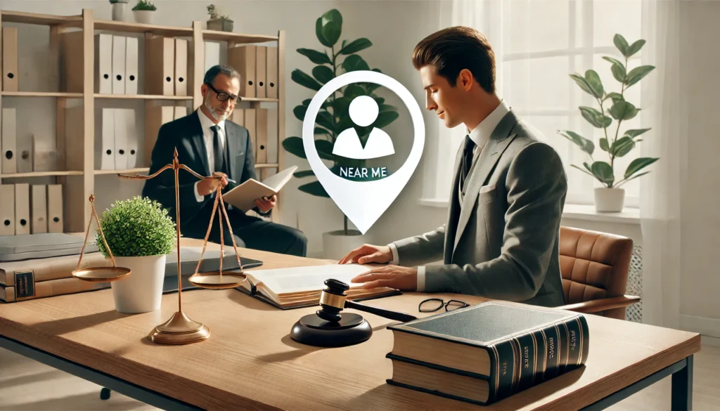 Image showing two solicitors with a location icon identifying solicitors near me.